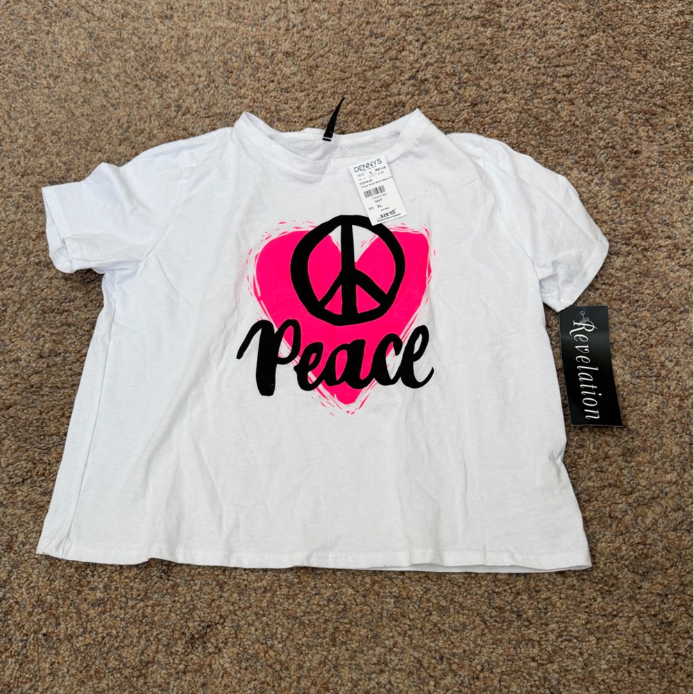 NWT - Revelation - White Peace Cropped T-Shirt - Girls XL
